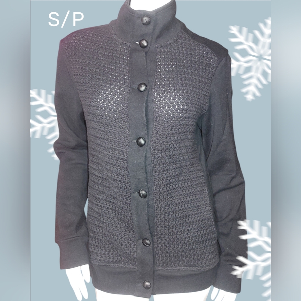Armani Exchange Black Button Down Textured Cardigan